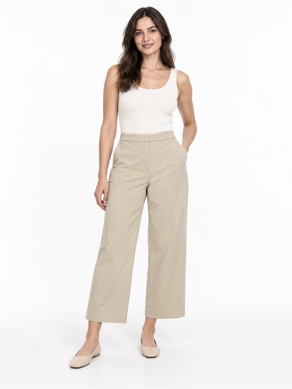 H&M Wide-Leg High-Rise Pants in Light Beige